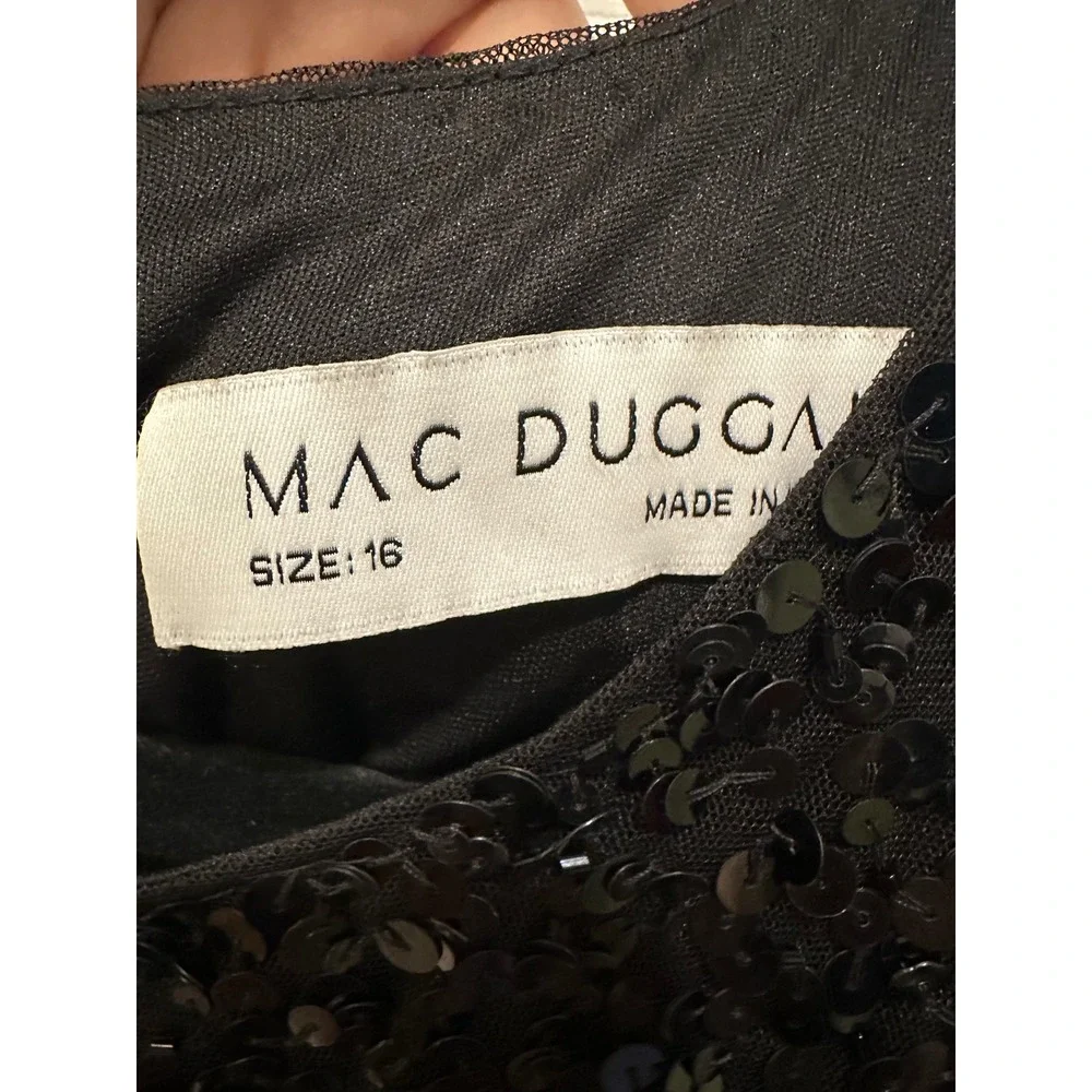 NEW Mac‎ Duggal 5597 Sz 16 Black Sequin Sleeveless Midi Flair Hem Dress